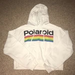 White Polaroid slightly cropped sweatshirt